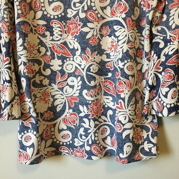 Clientele Bell Sleeve Paisley Denim & Lace Print Top - Picture 7 of 15